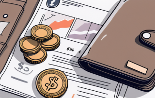 A wallet with coins and bills next to an insurance policy document