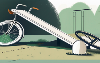 A bicycle and a helmet lying on the ground next to a seesaw in a park