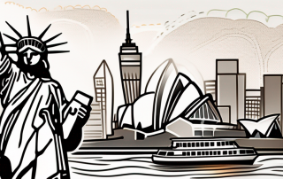 A travel insurance policy with iconic american and australian symbols