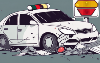 A car accident scene with scattered car parts