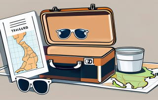 A suitcase with travel essentials like sunglasses