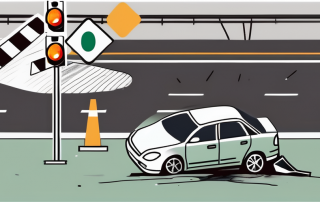 A car crash with a broken traffic light and a fallen street sign