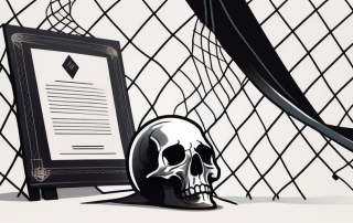 A life insurance policy document next to a symbolic representation of death