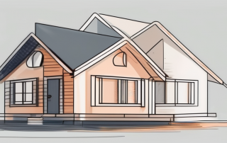 A residential building with a lease contract and a house key on a table