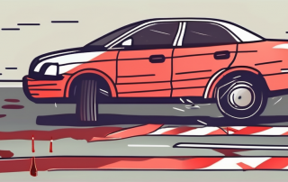 A damaged car with a broken rear light and a skid mark on the road