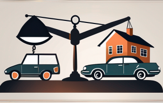 A set of scales balancing a car and a house