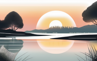 Ruhige Landschaft mit Baeumen und sanftem Sonnenuntergang verdeutlicht Frieden und Sicherheit, ideal zur Klaerung von Irrtuemern ueber Sterbegeldversicherung.