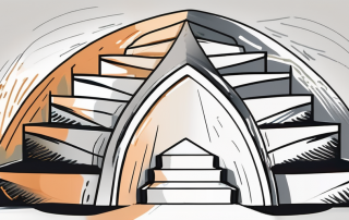 Three steps leading to a safety shield symbolizing a life insurance policy