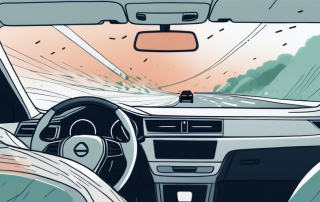 Sicheres Autofahren auf klarer Strasse mit aktivierten Sicherheitsfunktionen, ideale Kfz-Versicherung, Kontrast durch Unfallszene auf geteiltem Bildschirm.