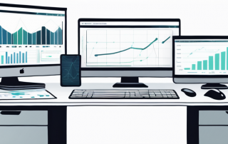 Organisierter Arbeitsplatz mit mehreren Geraeten, die Diagramme und Datenanalysen zur Effizienzsteigerung beim Vergleich von Kfz-Versicherungen zeigen.
