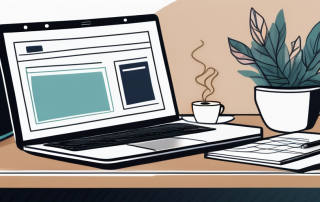 Organisierter Schreibtisch mit Laptop offen auf Vergleichswebseite fuer Bestattungsversicherungen, Finanzbuecher und Kaffeetasse.