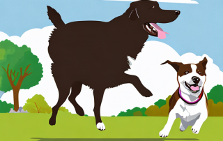 Gluecklicher Hund rennt im sonnigen Park neben Stethoskop und Haustier Versicherung Dokumenten.