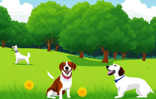 Gluecklicher Hund beim Spielen im gruenen Park, symbolisiert Freude und Sicherheit durch umfassende Tierkrankenversicherung.
