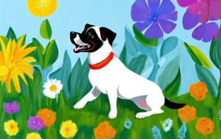 Gluecklicher Hund spielt im sonnigen Garten, Freude und Vitalitaet dank Tierkrankenversicherung.