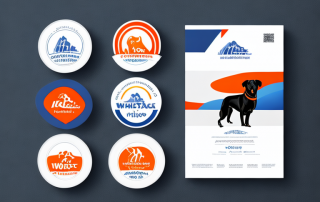 Logos von fuenf Top-Tier-Versicherungsunternehmen mit stilisierten Hundebildern vor modernem Hintergrund.