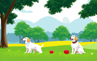 Spielender gesunder Hund im Park, Symbol fuer Sicherheit durch Tierkrankenversicherung.