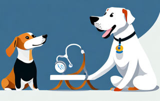 Gluecklicher Hund wird von Tierarzt untersucht, symbolisiert Tiergesundheitsvorsorge und Vorteile von Hundekrankenversicherung.