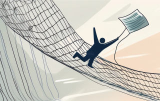 A safety net symbolically catching a falling insurance policy document