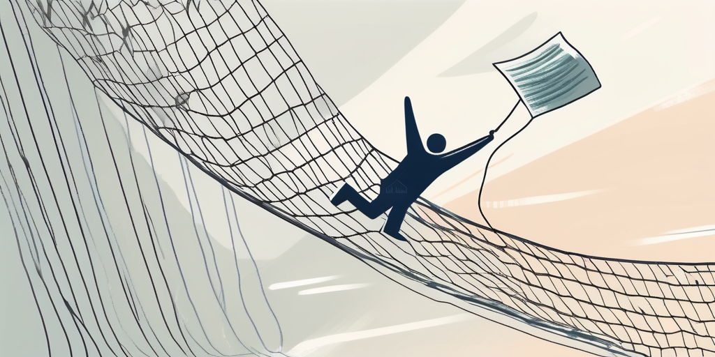 A safety net symbolically catching a falling insurance policy document