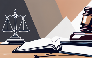 Stapel juristischer Buecher und Richterhammer auf modernem Schreibtisch im hell beleuchteten Buero, symbolisch fuer Rechtsschutz und Versicherung.