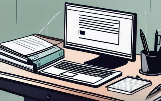 Ordentlicher Schreibtisch mit Rechtsdokumenten, Stift und Computer auf Versicherungswebseite, symbolisiert strukturierte Schritte beim Beantragen einer Rechtsversicherung.