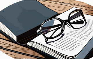 Serene Szene mit offenem Buch und Brille auf Holztisch, ideal fuer Lernen und Nachdenken ueber Bestattungskostenversicherung, sanftes natuerliches Licht.