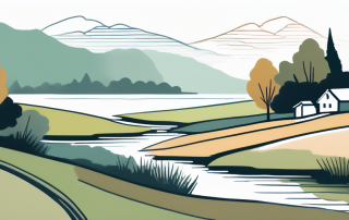 Landschaft im Ausland mit malerischem Dorf und natuerlicher Ruhe, Symbol fuer Sicherheit durch Rechtsschutzversicherung.