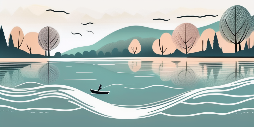 A serene landscape with a life insurance policy gently floating down a calm river