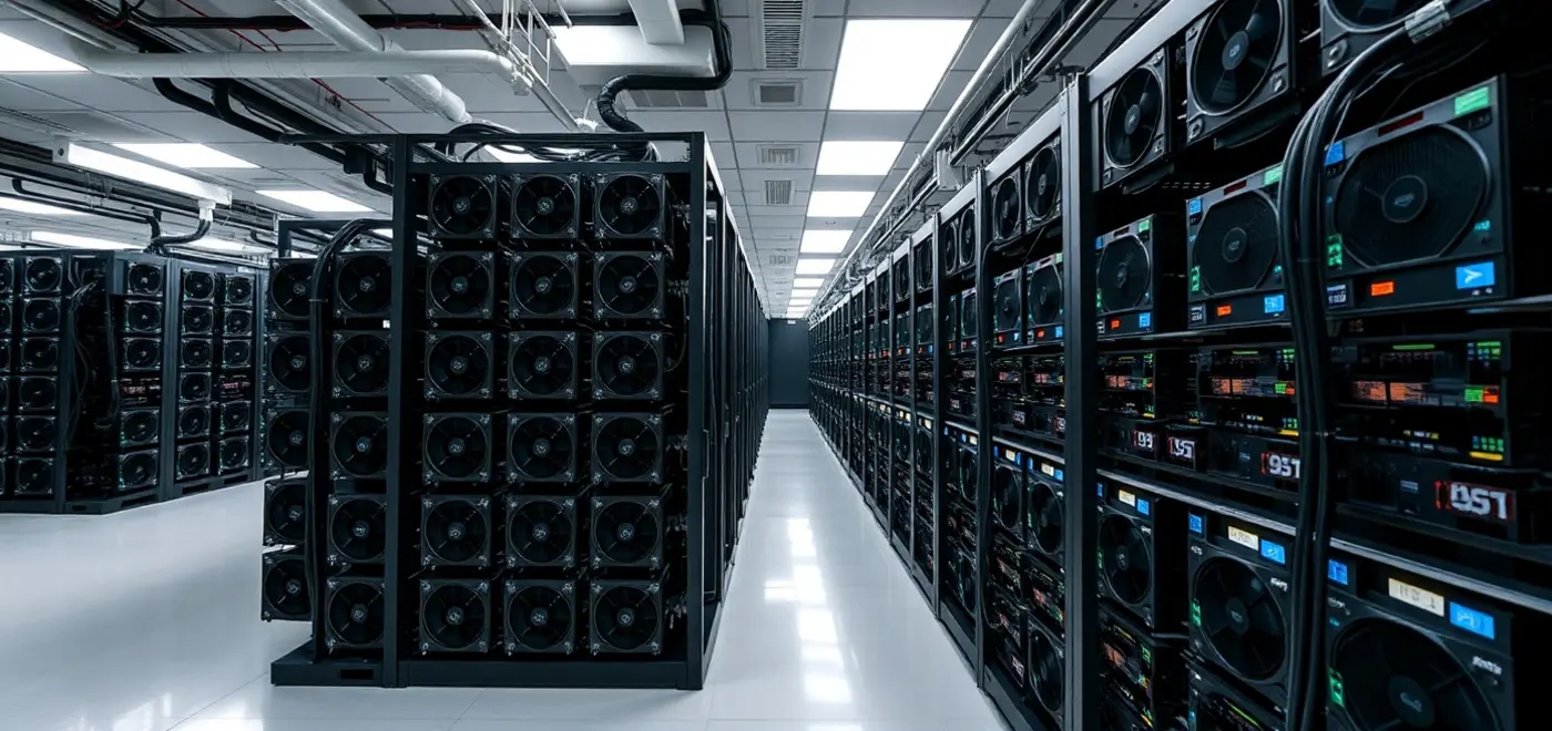 High-resolution image of Antminer S21 Pro 245 TH/s cryptocurrency mining hardware showing detailed design with cooling fans and hardware components highlighting its performance and profitability features