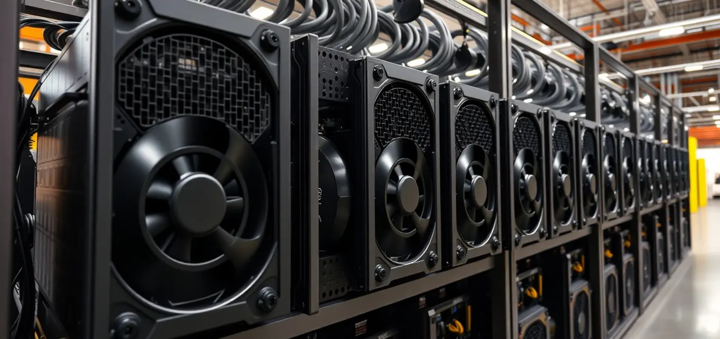 High-resolution image of the Antminer S21 Pro 245 TH/s mining rig showing detailed hardware components and cooling fans, illustrating its powerful 245 terahash per second mining capacity and advanced ASIC technology for cryptocurrency mining profitability.