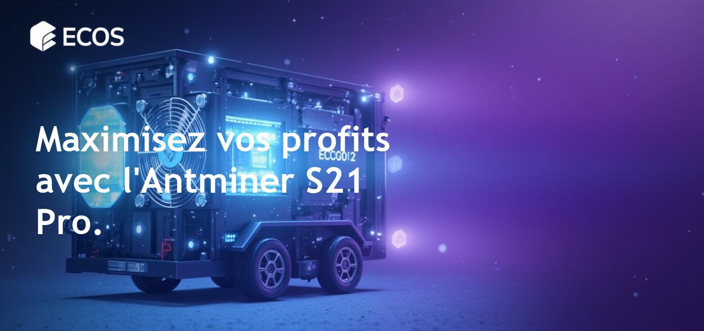Matériel de minage de cryptomonnaie Antminer S21 Pro 245 TH/s dans un environnement professionnel soulignant sa technologie avancée et son efficacité.