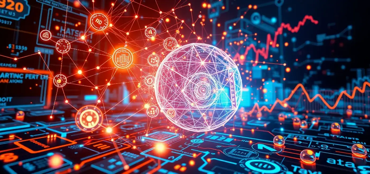 A conceptual image depicting institutional DeFi advancements, showcasing on-chain finance tools for businesses, with elements of blockchain technology.