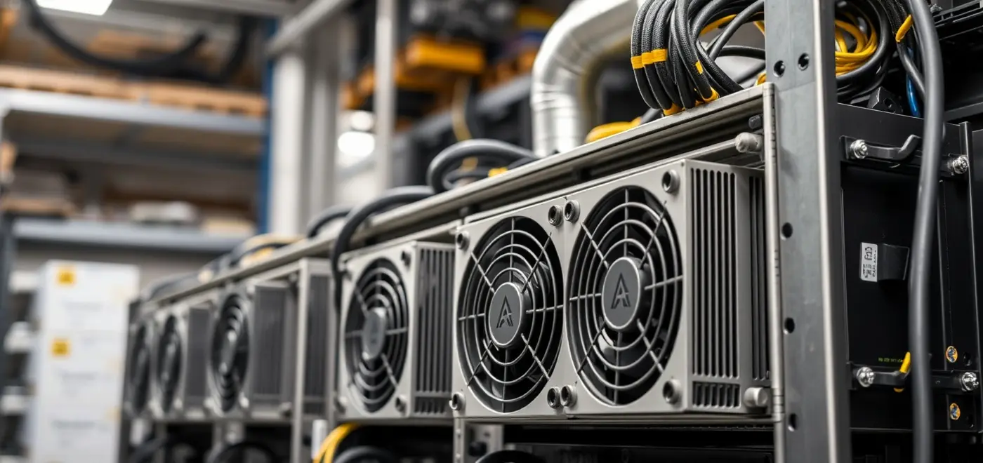 High-performance Antminer S21 Pro 245 TH/s cryptocurrency mining hardware in a professional setting highlighting its advanced technology and efficiency