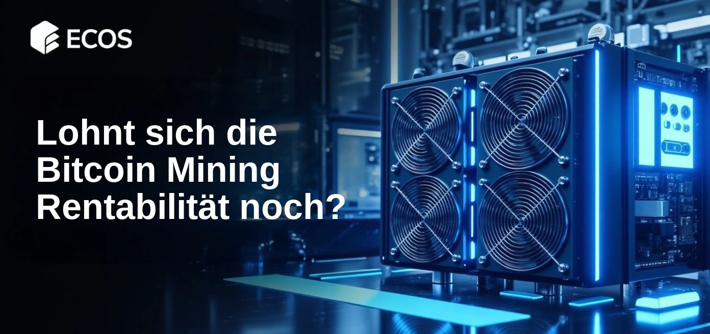 Hochmoderne Bitcoin-Mining-Anlage mit mehreren ASIC-Minern in Serverracks unter blauem Neonlicht, die Krypto-Mining-Operationen im Jahr 2025 zeigt.