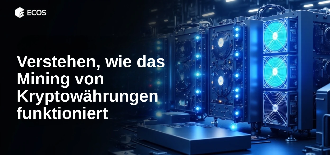 Nahaufnahme eines High-Tech-Kryptowährungs-Mining-Rigs mit mehreren ASIC-Einheiten in einer industriellen Mining-Anlage unter kühlem blauen Licht, das metallische Oberflächen und elektrische Highlights betont und Blockchain-Technologie sowie digitale Währungsprozesse hervorhebt.