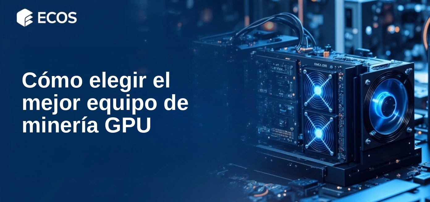 Rigs de minería GPU de alta tecnología instalados en una instalación industrial de minería con iluminación azul fría y reflejos metálicos que muestran equipos de minería de criptomonedas