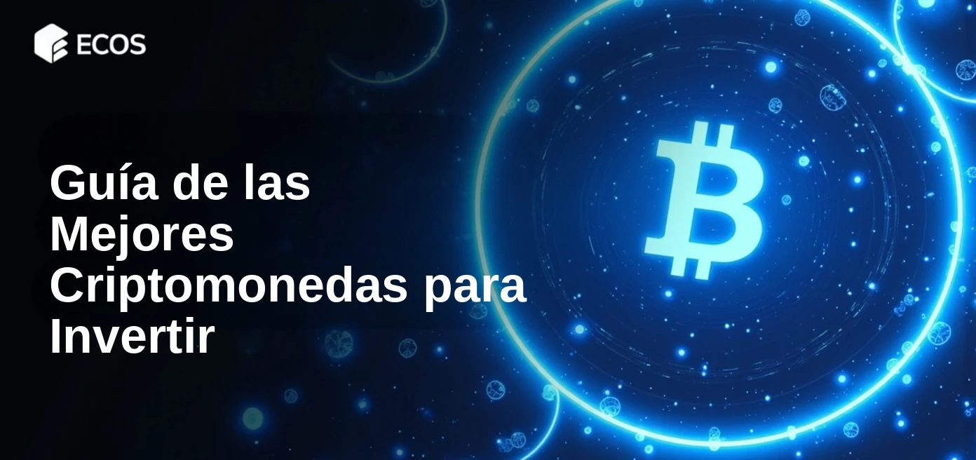 Una visualización digital de alta tecnología que muestra nodos de blockchain interconectados y símbolos futuristas de criptomonedas representando monedas principales como Bitcoin y Ethereum en un entorno iluminado en azul neón.