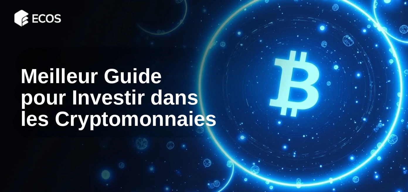Une visualisation numérique high-tech élégante montrant des nœuds blockchain interconnectés et des symboles futuristes de cryptomonnaies majeures comme Bitcoin et Ethereum dans un environnement lumineux bleu néon.