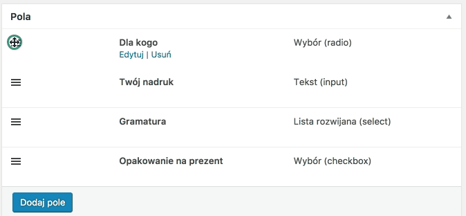WooCommerce Flexible Product Fields – sortowanie pól