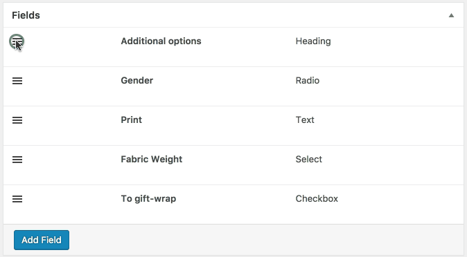 WooCommerce Flexible Product Fields – fields order