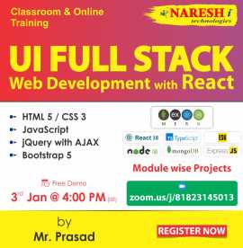 UI Full Stack Web with React JS Training in Naresh, Hyderabad