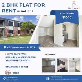 Family-Friendly 2 Bedroom Flat for Rent in Waco,TX, Waco