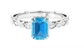 3 CT Octagon Shape Swiss Blue Topaz Solitaire with, $ 409