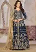 Blue Anarkali Suit with Embroidered Art silk, City of London