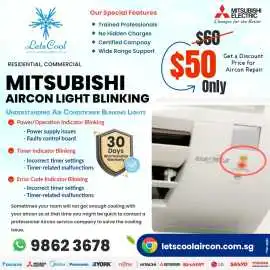 Mitsubishi aircon light blinking , Bukit Timah