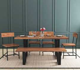 Live Edge Wooden Dining Set with Bench - 6 Seater, $ 61,499