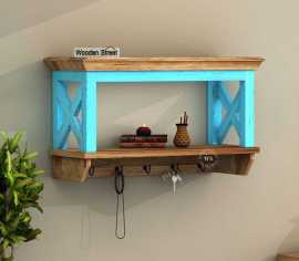 Vintage Blue Distressed Wall Shelf – Handmade Wood, ₹ 4,849
