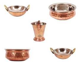  Handmade Pure Steel Copper 2Kadhai 2Handi 1Bucket, ¥ 3,150