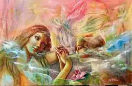 Heart to Heart Talk – Expressive Contemporary Figu, $ 800