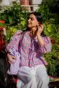 Blue Tie-Up Cotton Printed Top For Women - Odhanon, $ 1,575